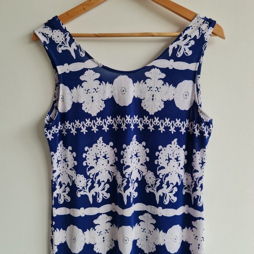 Gerard Blue White Pattern Sleeveless Summer Dress UK 12 Stretch - Picture 2 of 7